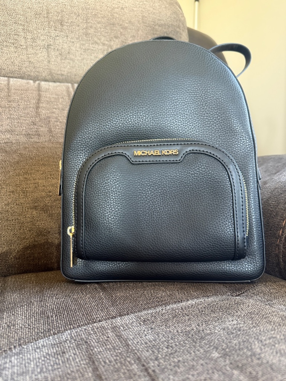 Michael Kors Black Pebbled Leather Mini Backpack with Gold Logo